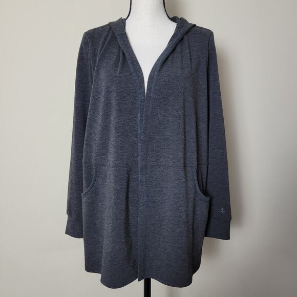 Torrid Active Sz 00 (10-M/L) Open Front Knit Cardigan Long Sleeve Hood Dark Gray - Picture 1 of 13